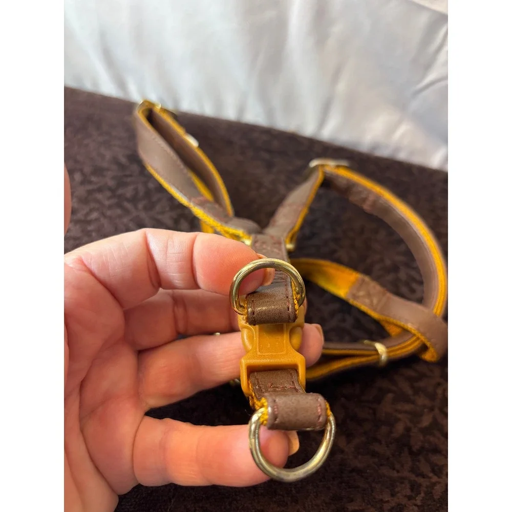 AKC Small Dog Harness Brown Faux Leather Adjustable Step-In 5/8